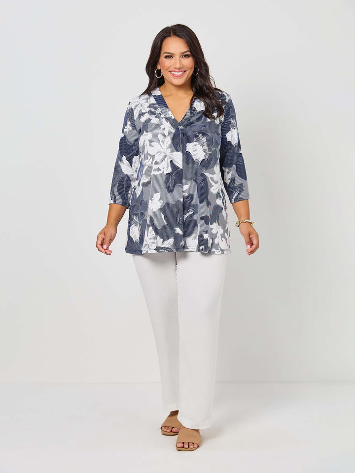 V-Neck Band Invert Print Jersey Top - Secluded Garden