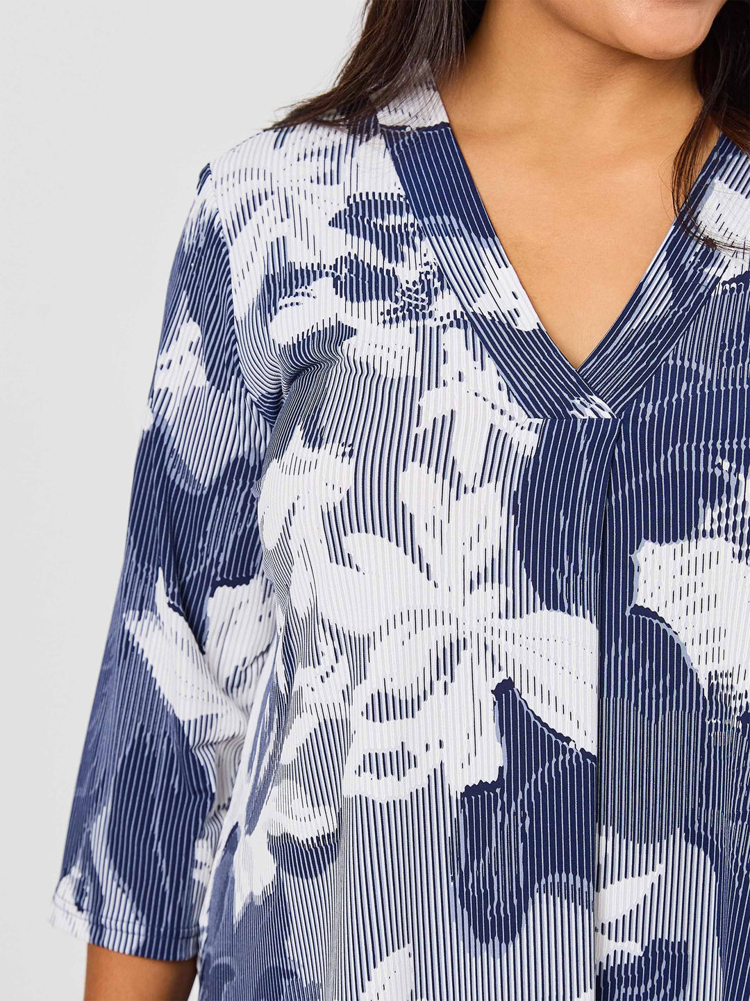 V-Neck Band Invert Print Jersey Top - Secluded Garden