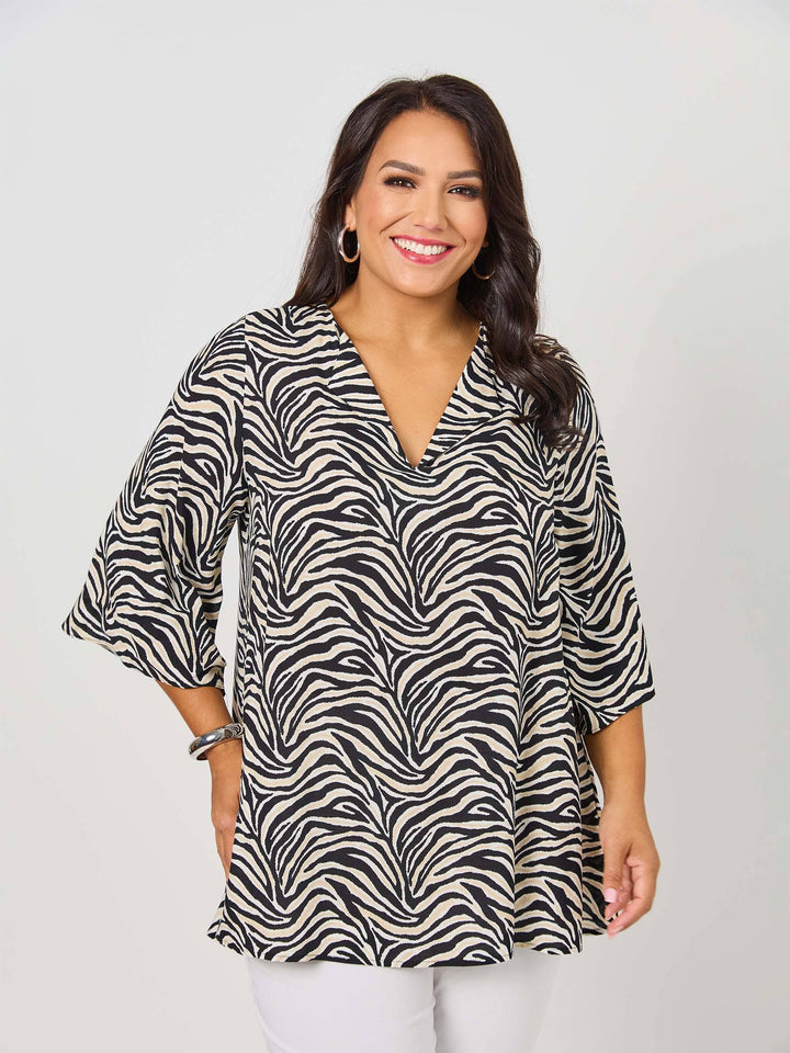 V-Neck Print Rayon Top - Tigress