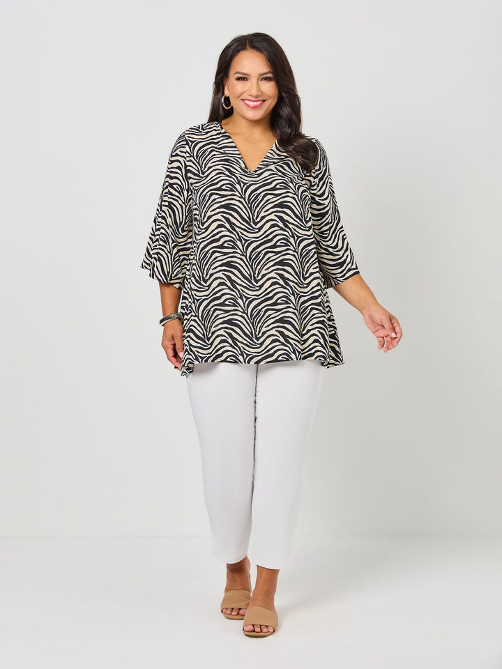 V-Neck Print Rayon Top - Tigress