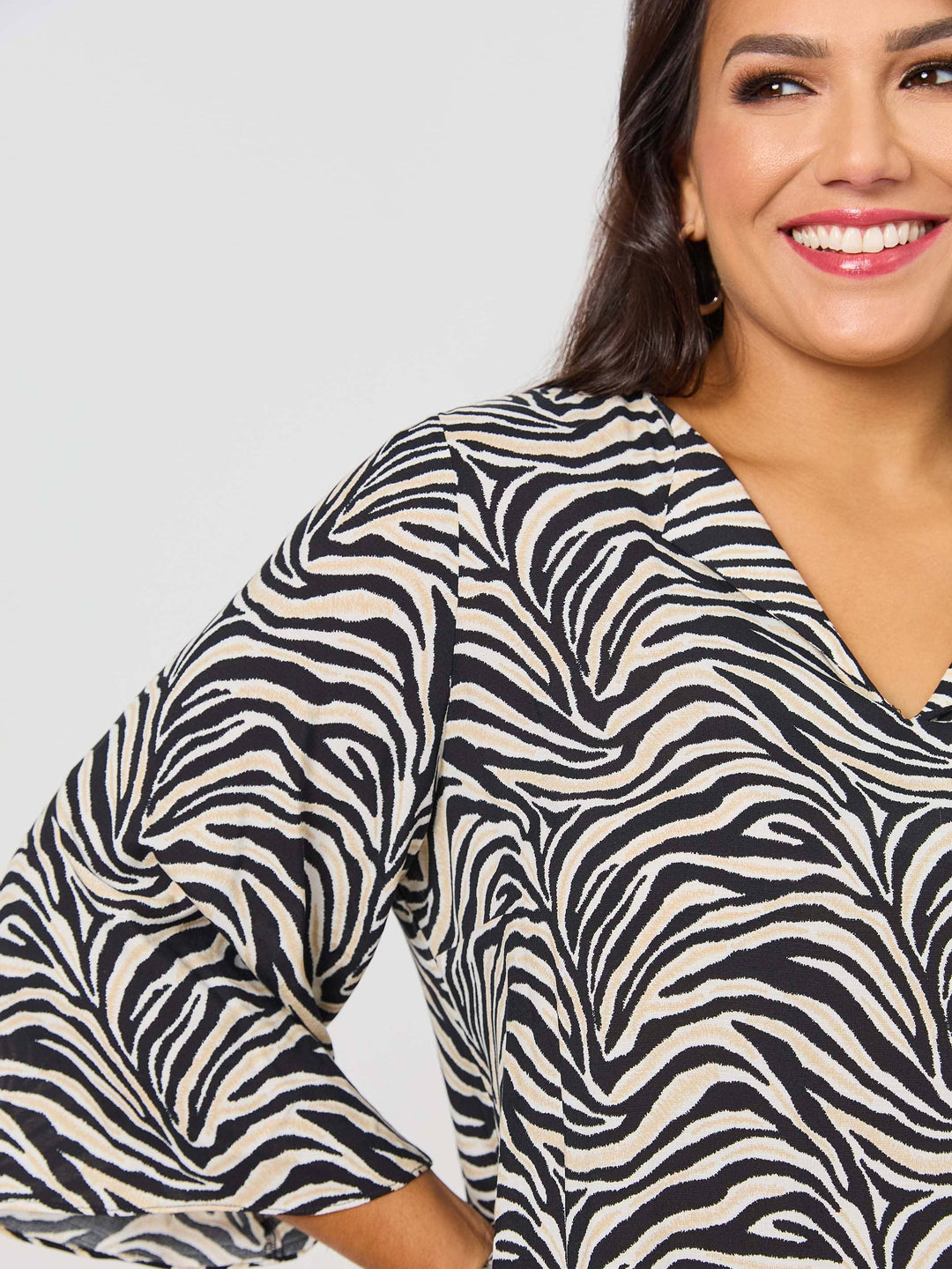 V-Neck Print Rayon Top - Tigress