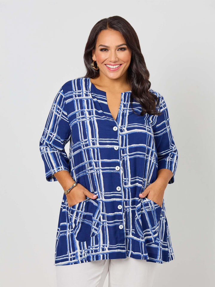 Front Pockets Button Thru Rayon Top - Trax