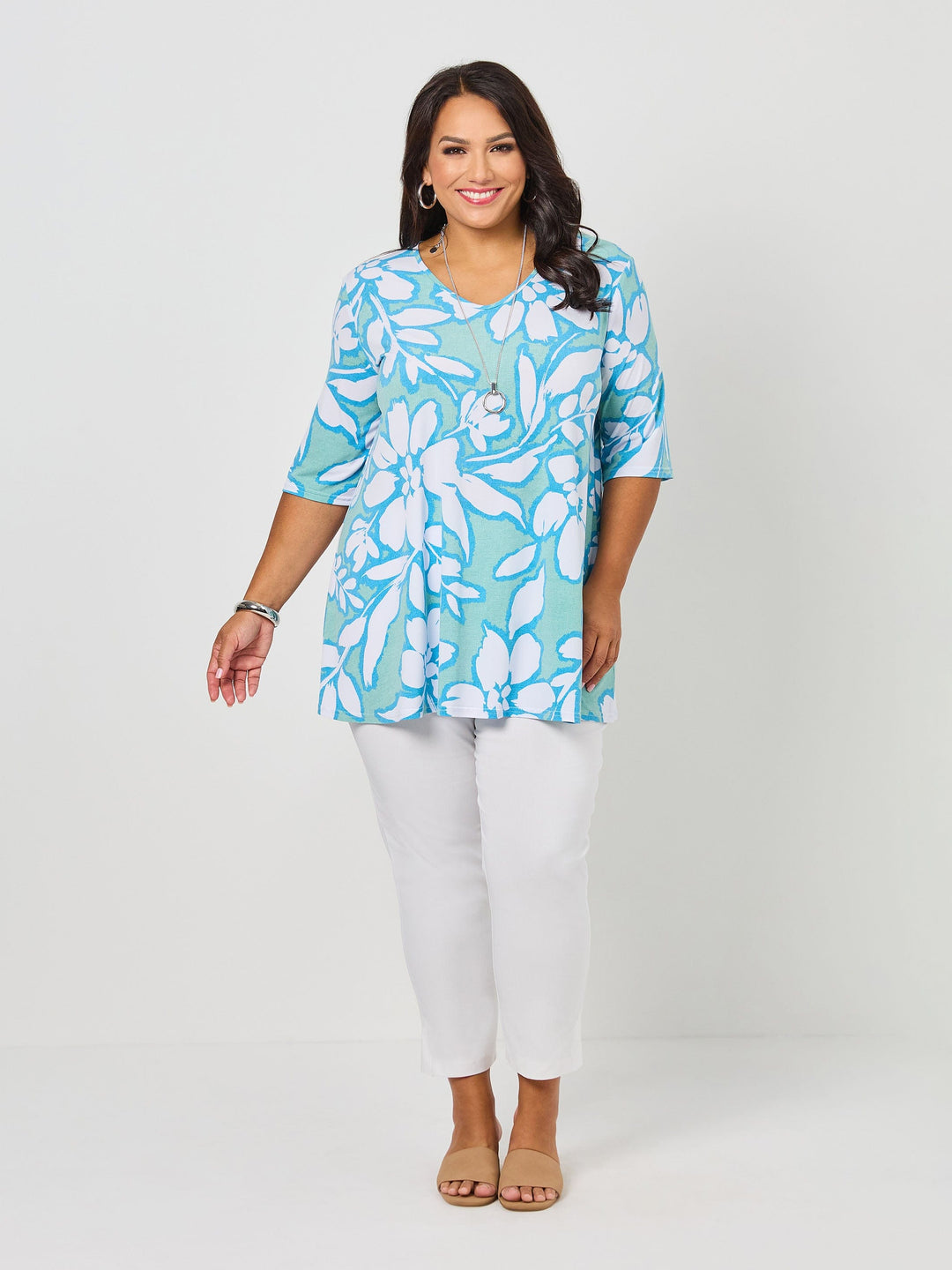 V-Neck Swing Jersey Top - Tiffany Flower