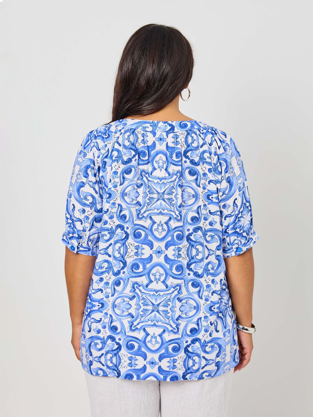 Button Thru Top - Blue Wedgewood