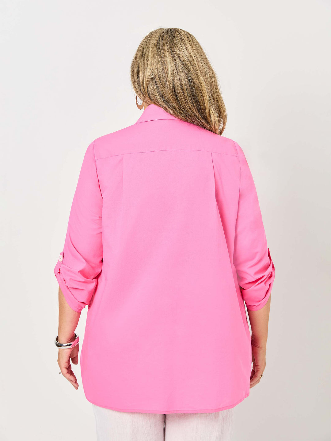Plain Collared Cotton Top - Hot Pink