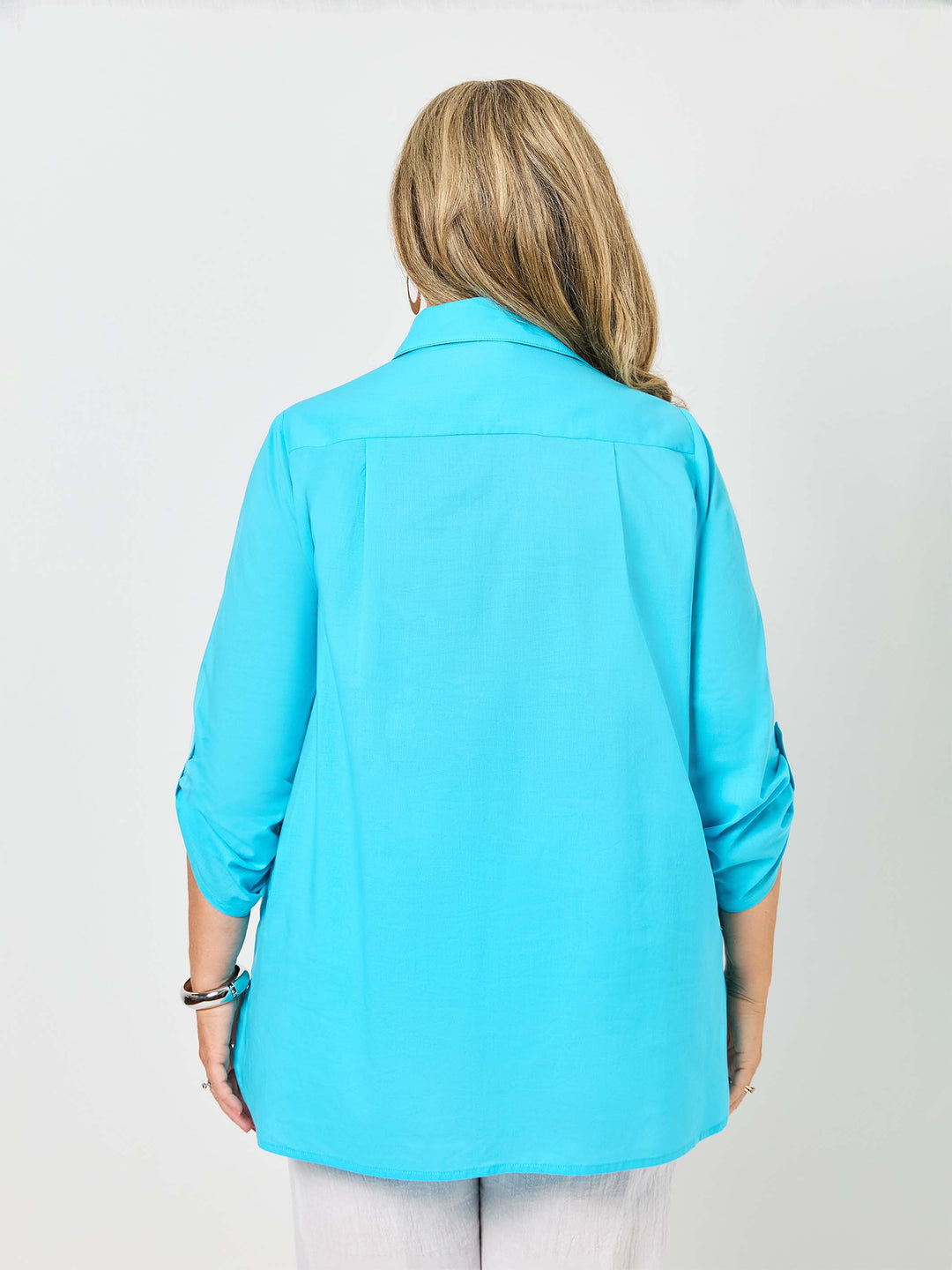 Plain Collared Cotton Top  - Aqua