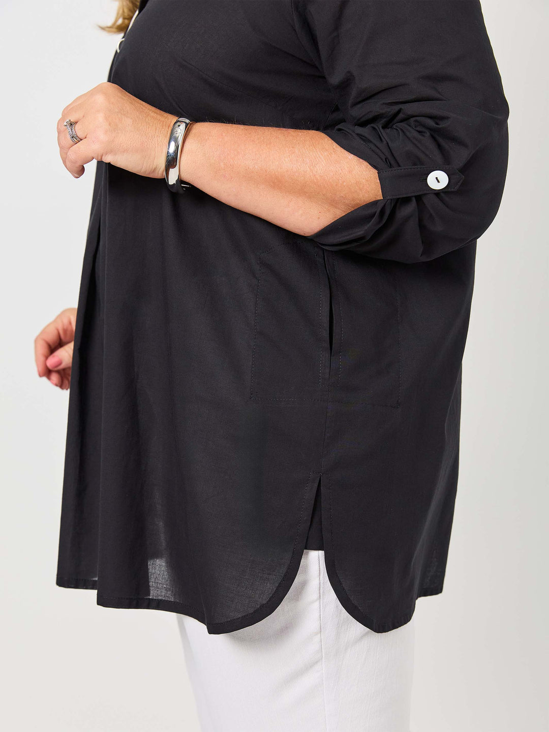 Plain Collared Cotton Top - Black