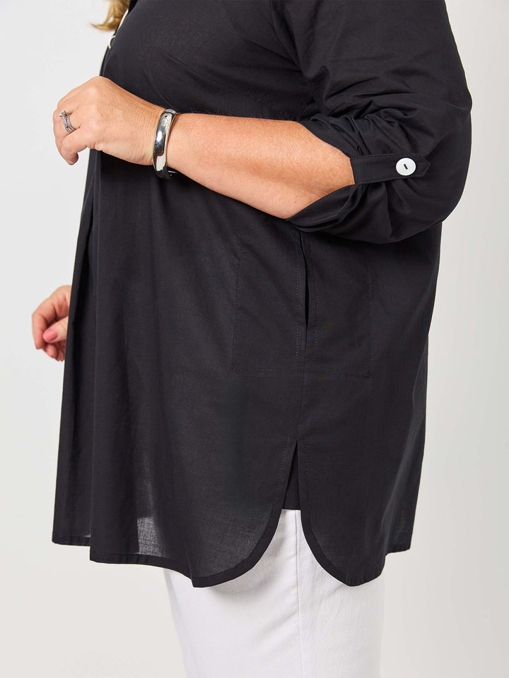 Plain Collared Cotton Top - Black