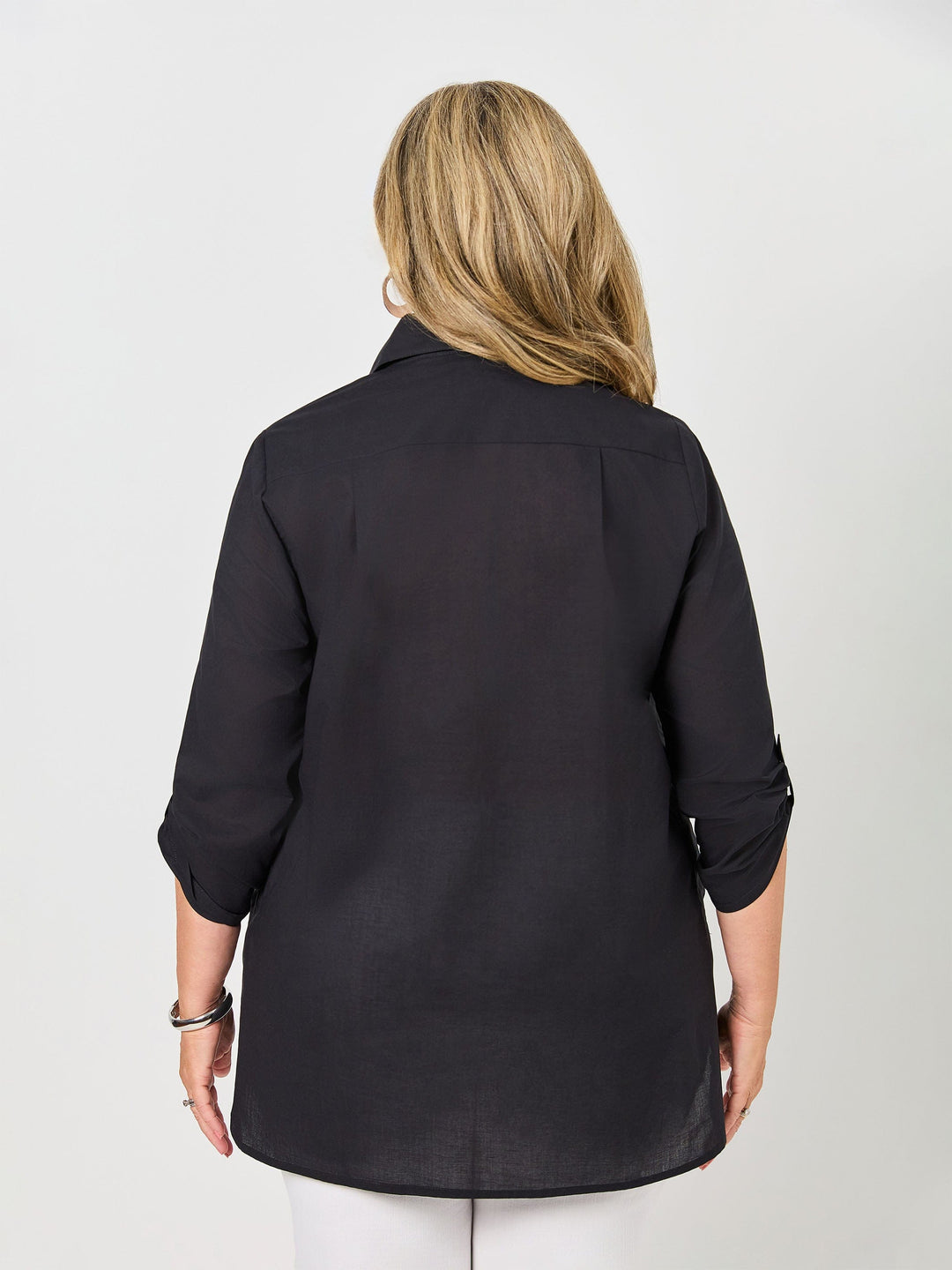 Plain Collared Cotton Top - Black