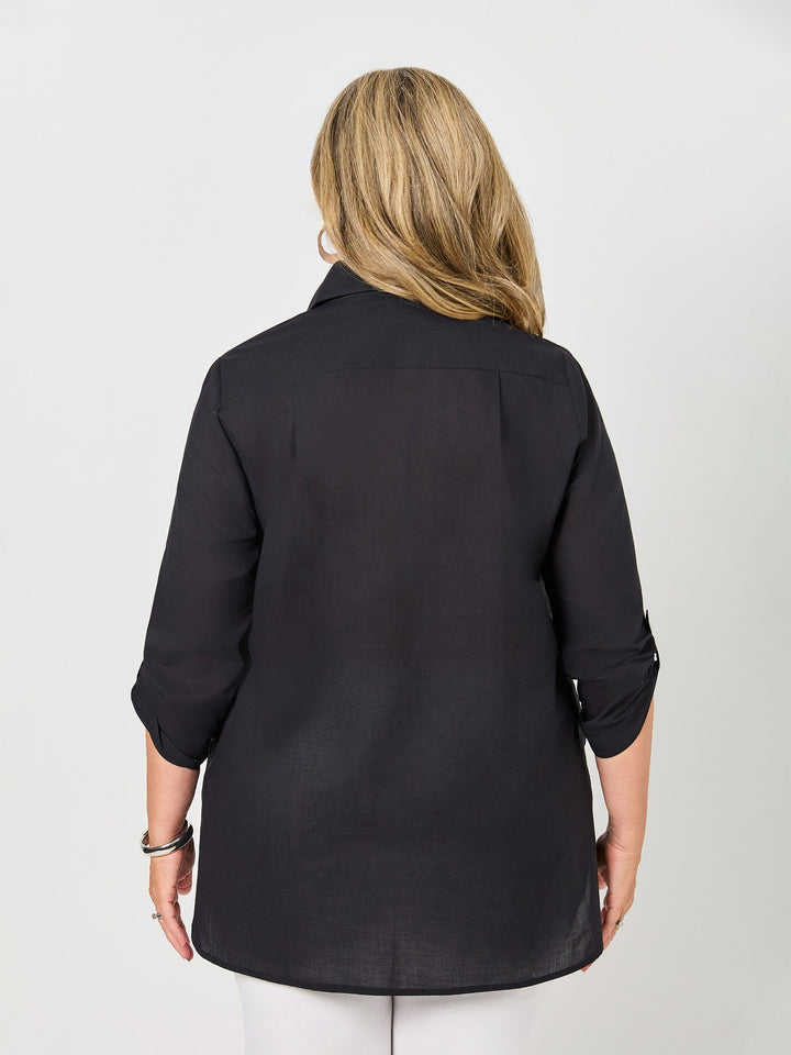Plain Collared Cotton Top - Black