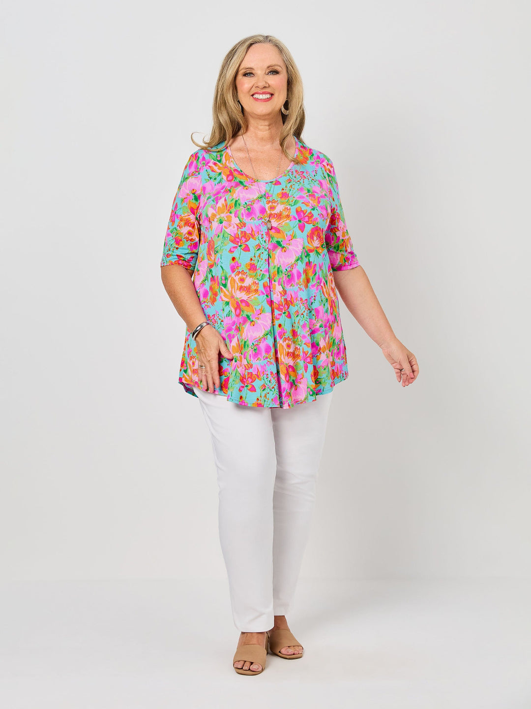 Invert Print Jersey Top - Flower Spray