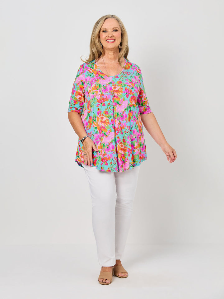 Invert Print Jersey Top - Flower Spray