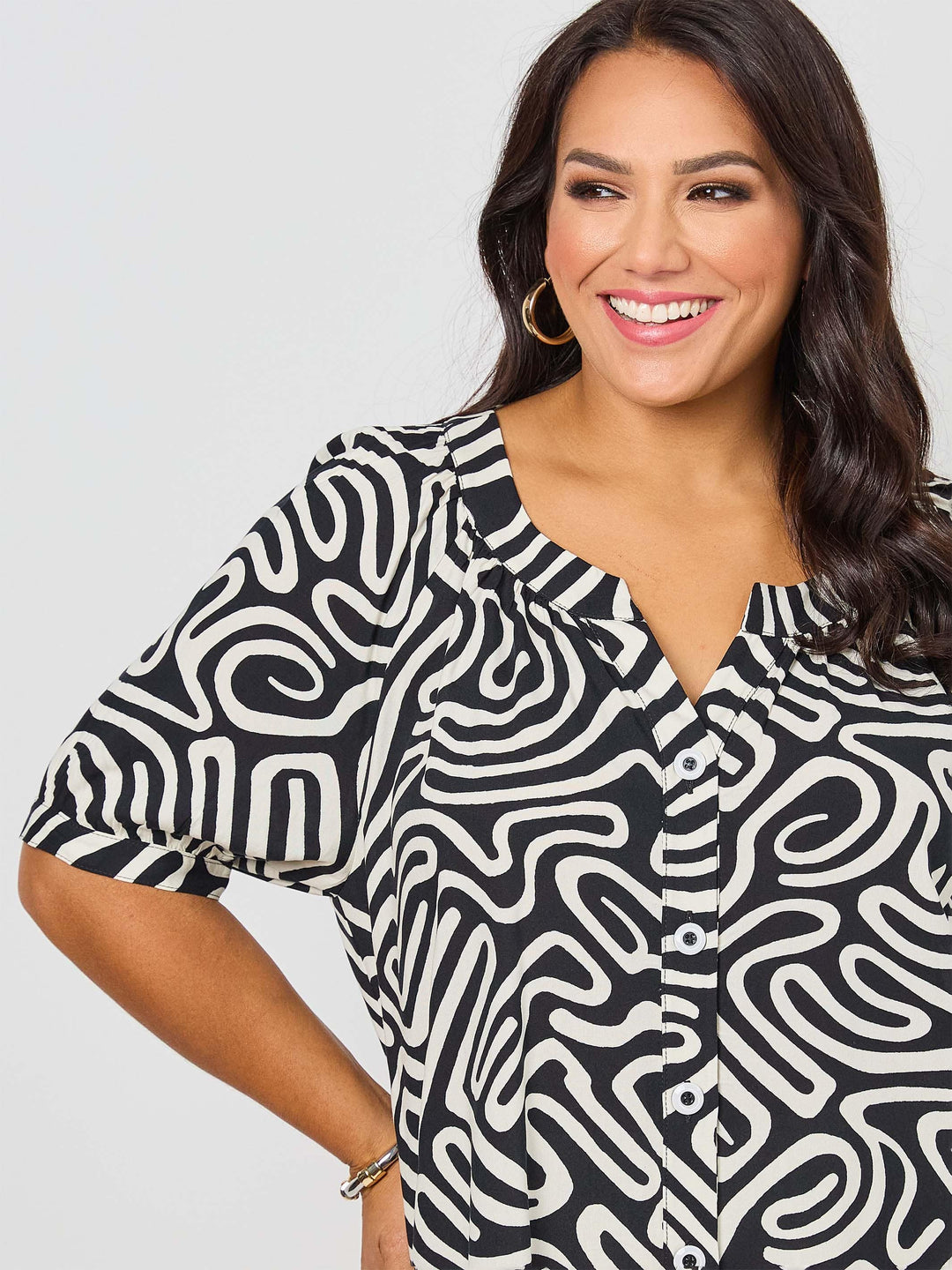 Button Thru Rayon Top - Maze