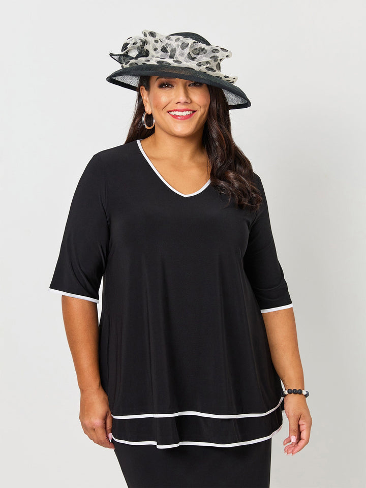 Contrast Trim Jersey Top - Black