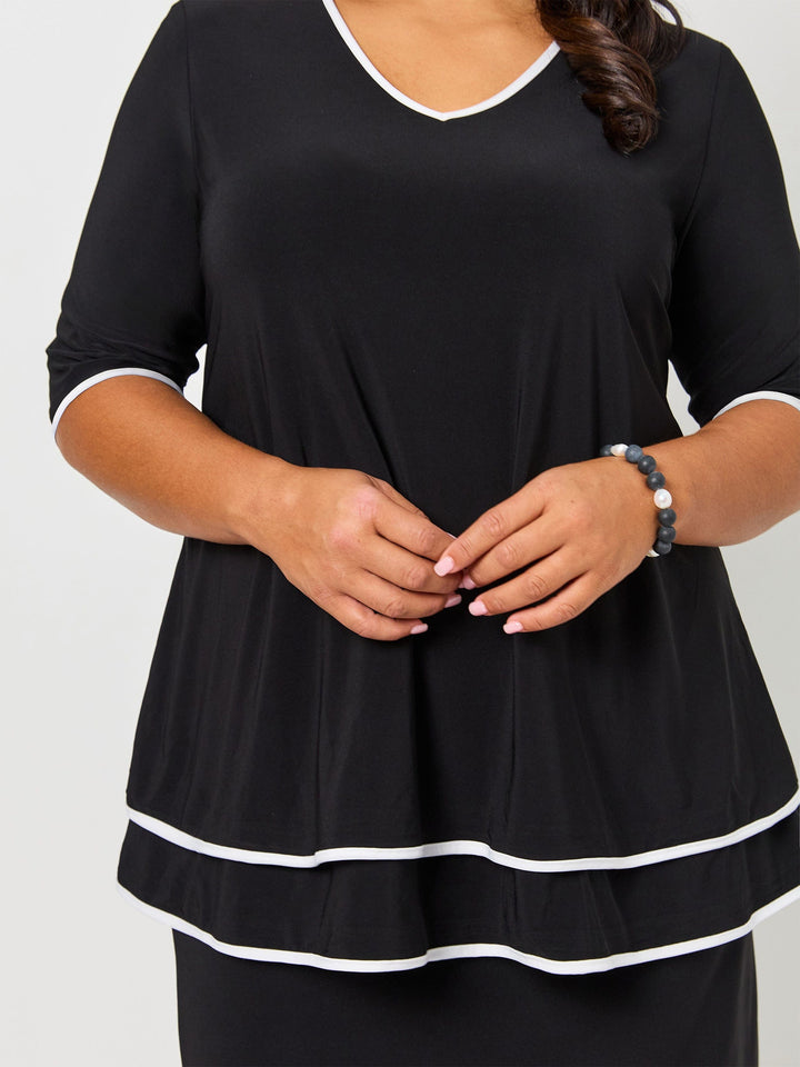 Contrast Trim Jersey Top - Black