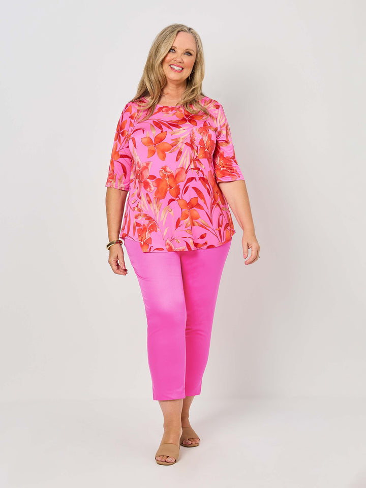 Elbow Sleeve Round Neck Top - Flossy