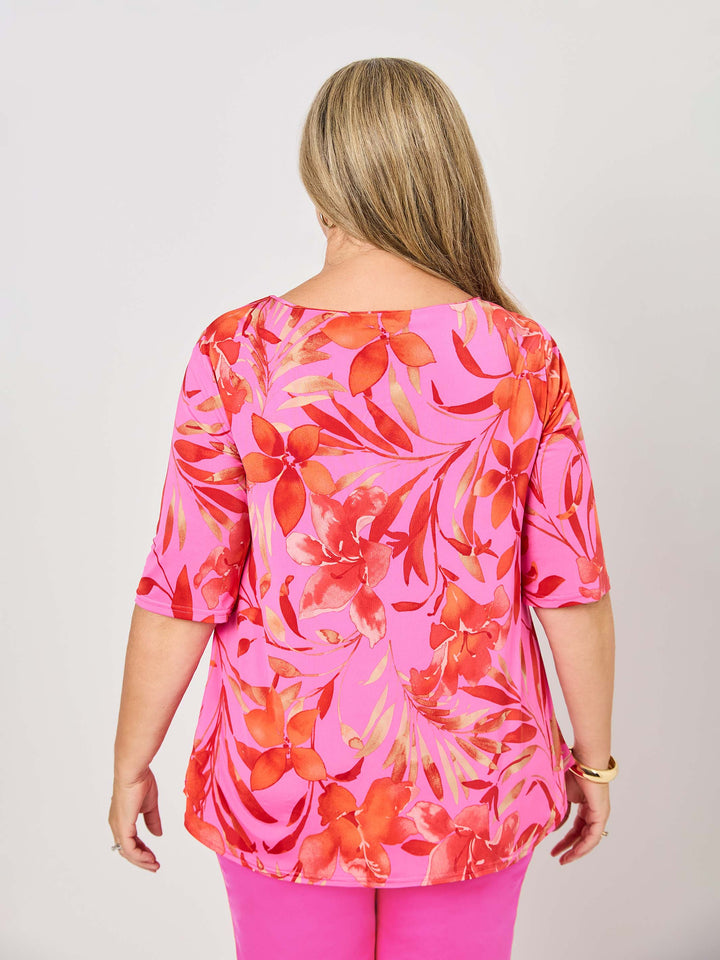 Elbow Sleeve Round Neck Top - Flossy