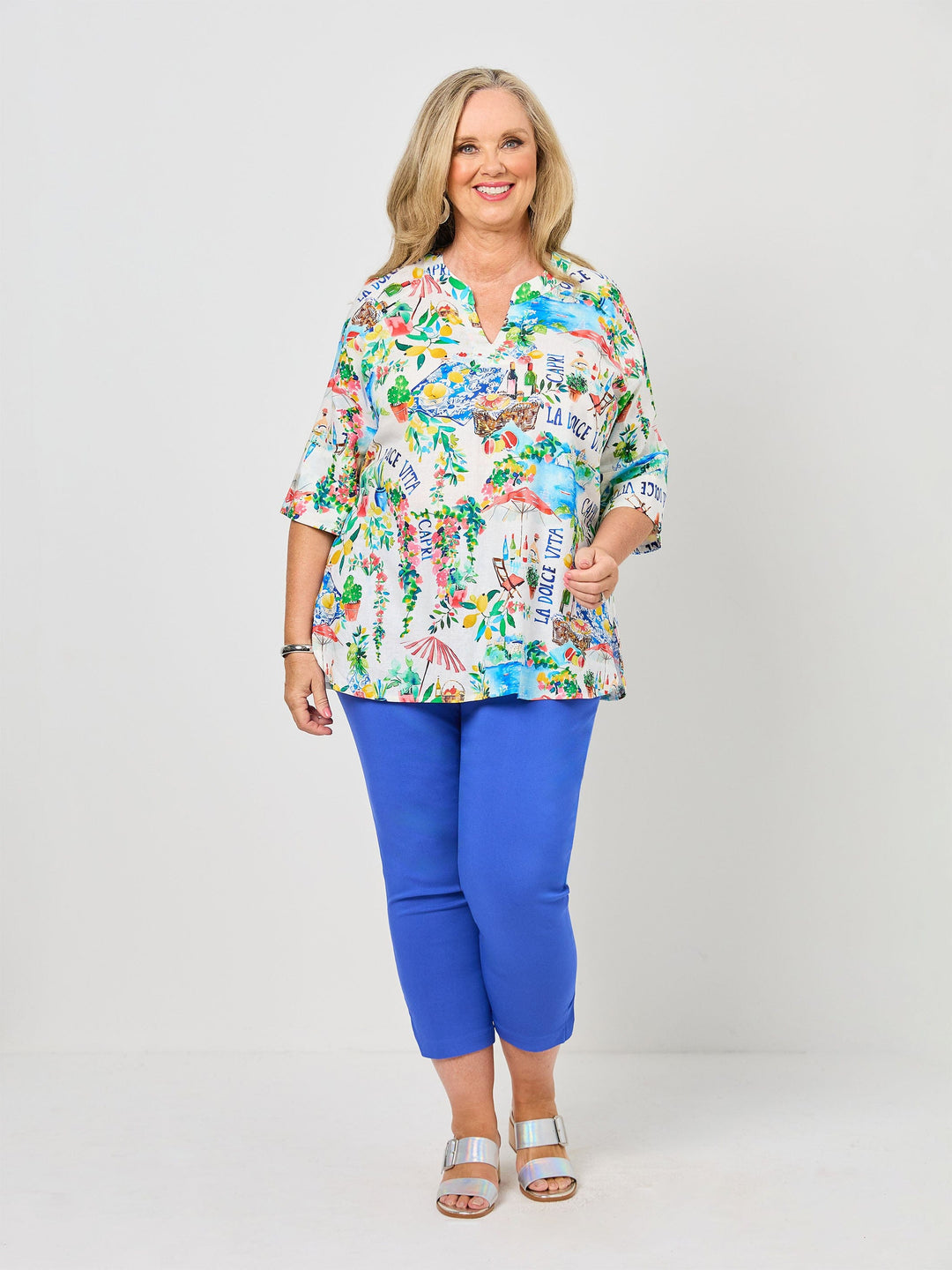 Nehru Collar Print Cotton Top - La Dolce Vita