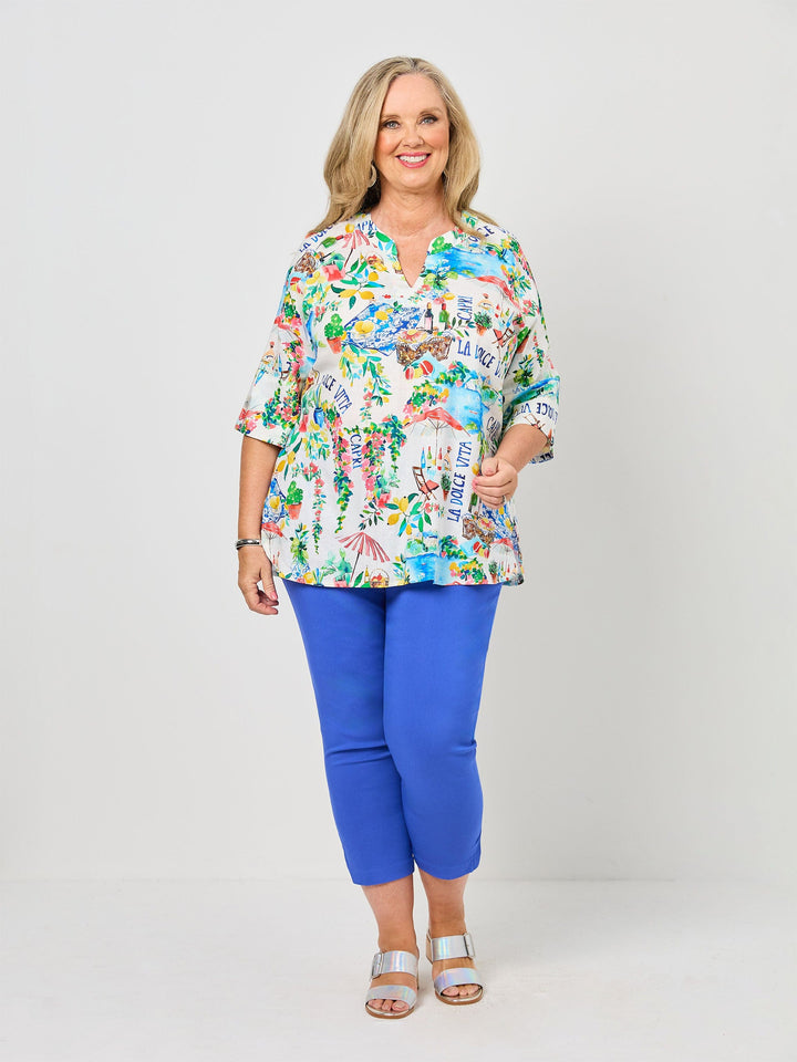 Nehru Collar Print Cotton Top - La Dolce Vita