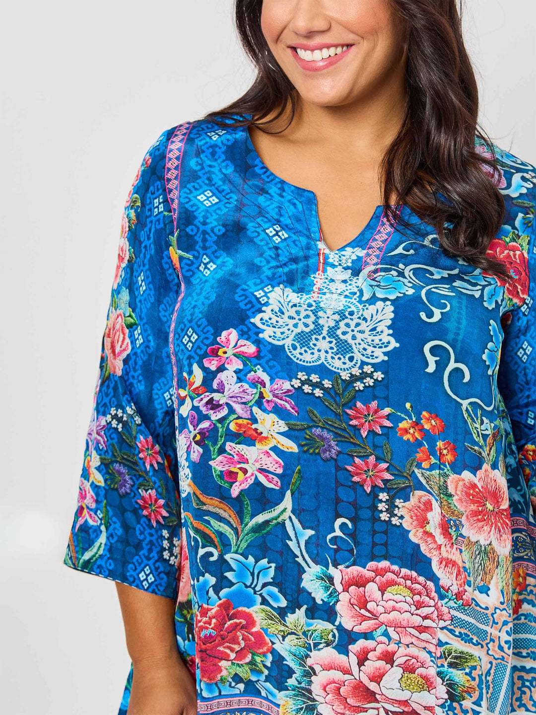 Ariana Print V-Inset Top - Blue