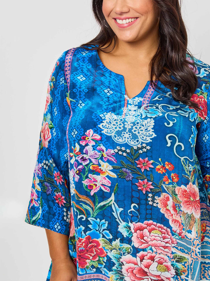 Ariana Print V-Inset Top - Blue
