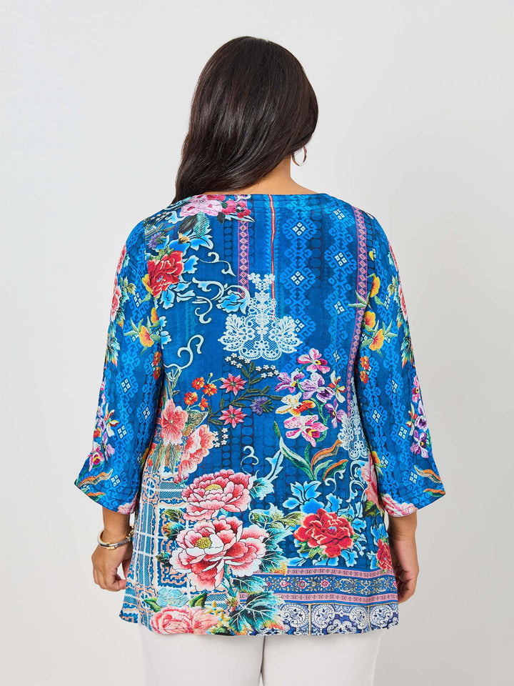 Ariana Print V-Inset Top - Blue