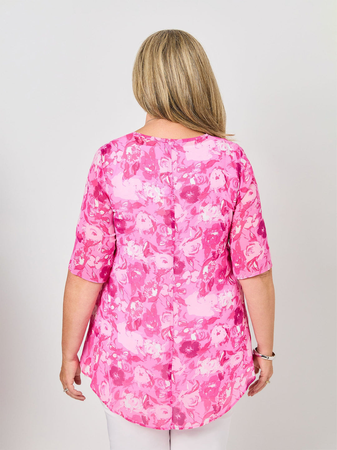 V-Neck Invert Print Top - Pink Romance