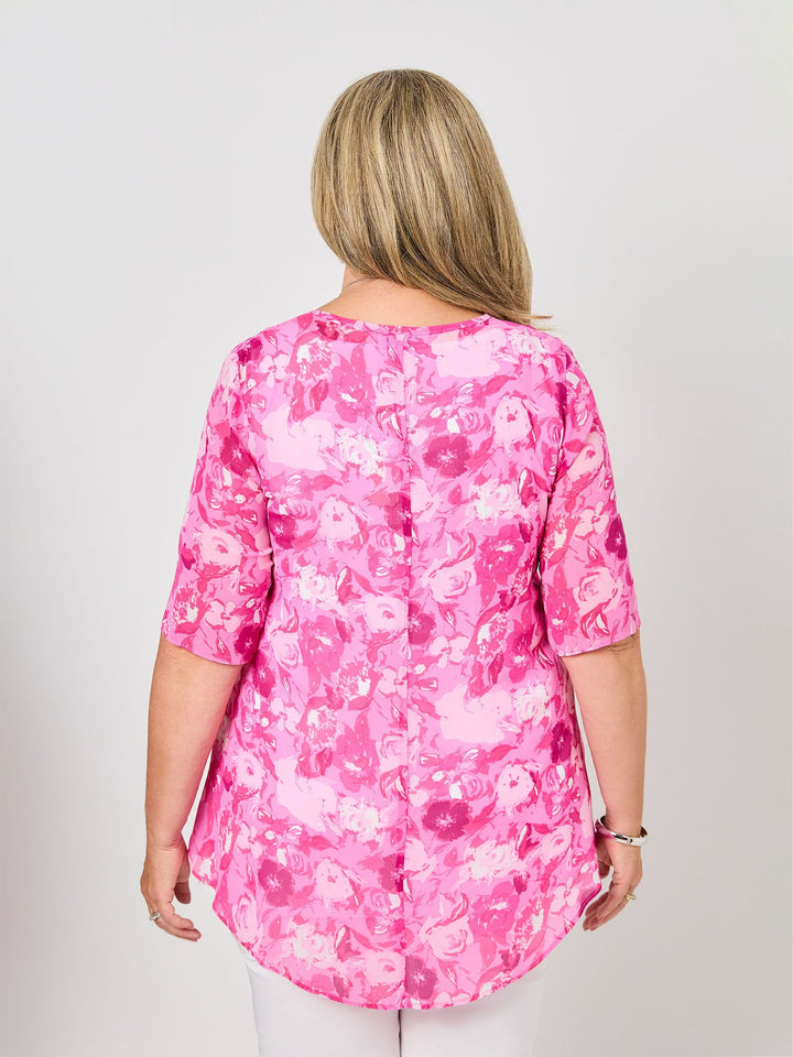 V-Neck Invert Print Top - Pink Romance