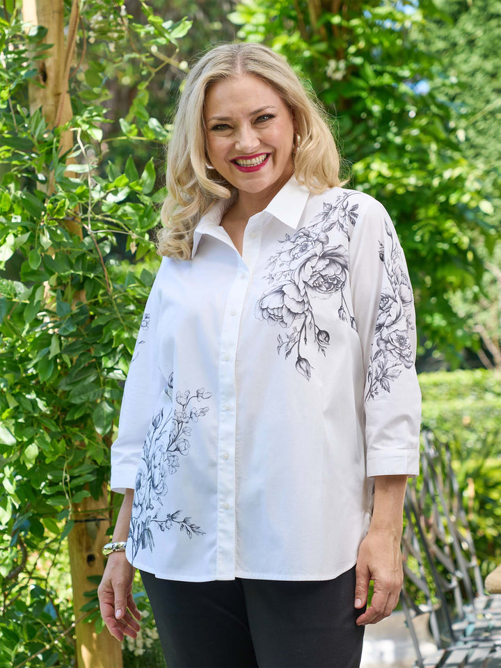 Collared Cotton Shirt - Floral Etchings