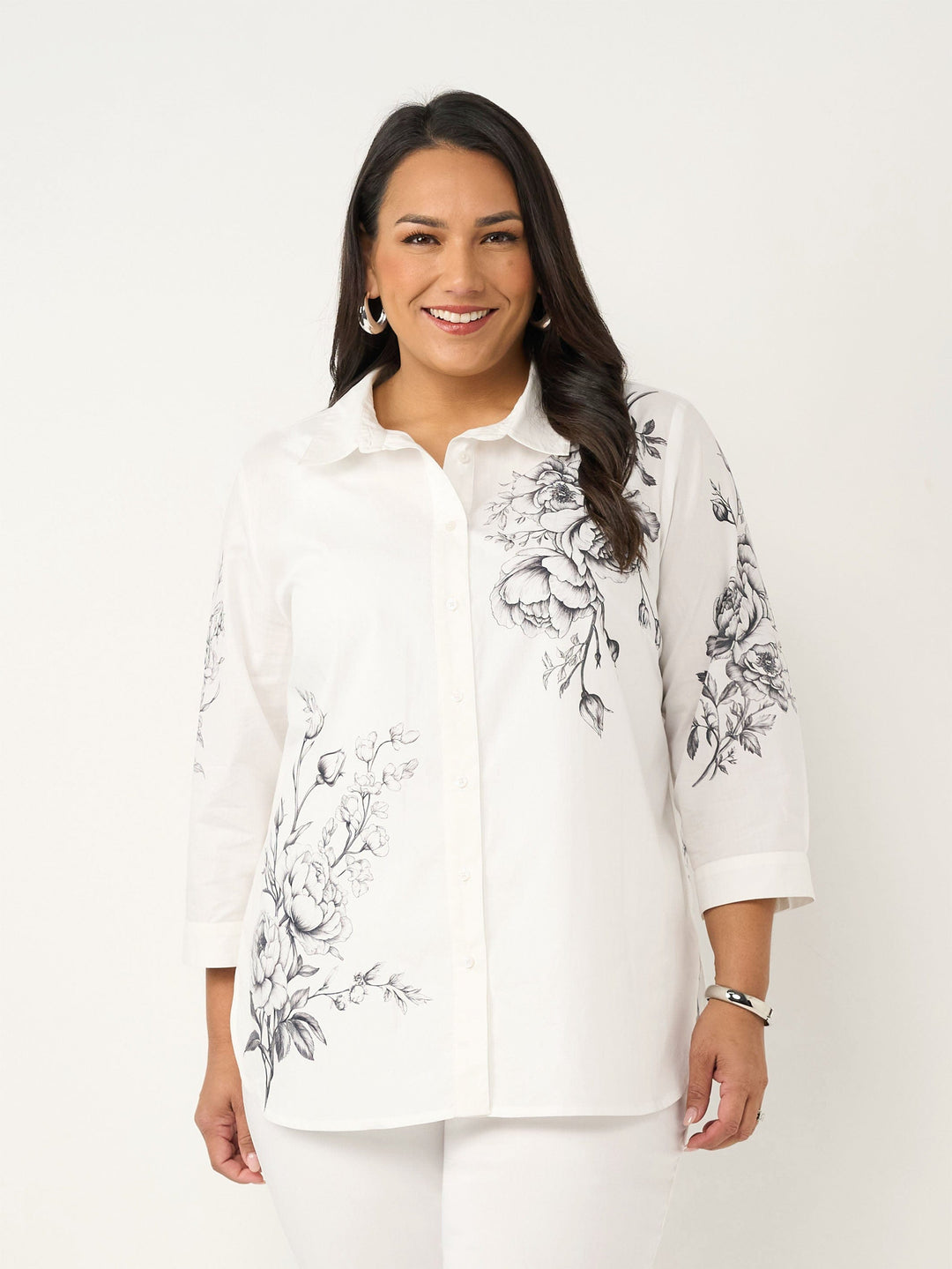 Collared Cotton Shirt - Floral Etchings