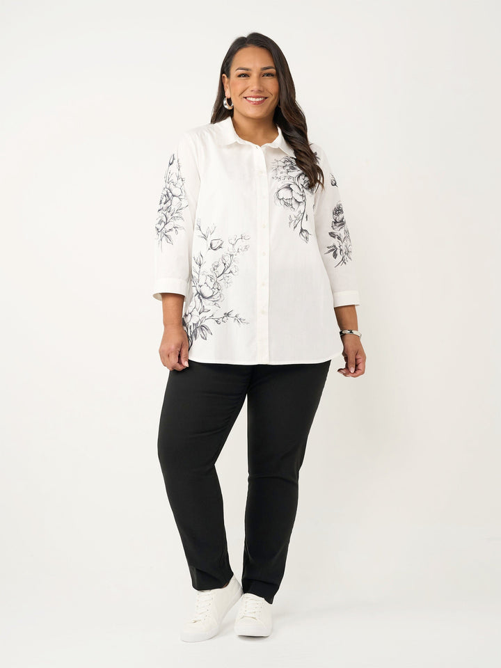 Collared Cotton Shirt - Floral Etchings
