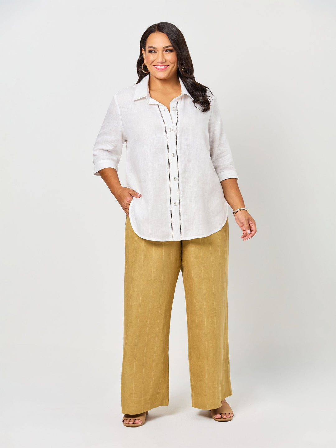 Date Palm Fagotted Linen Shirt - White