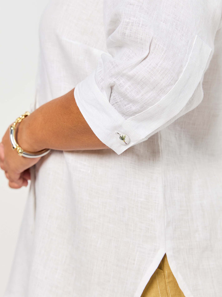 Date Palm Fagotted Linen Shirt - White