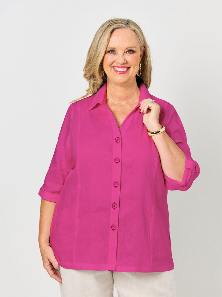 Linen Tab Shirt - Cerise