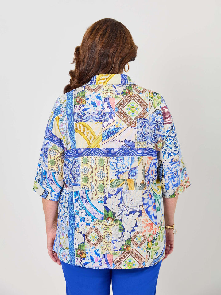 Collared Linen Shirt - Moroccan Tiles