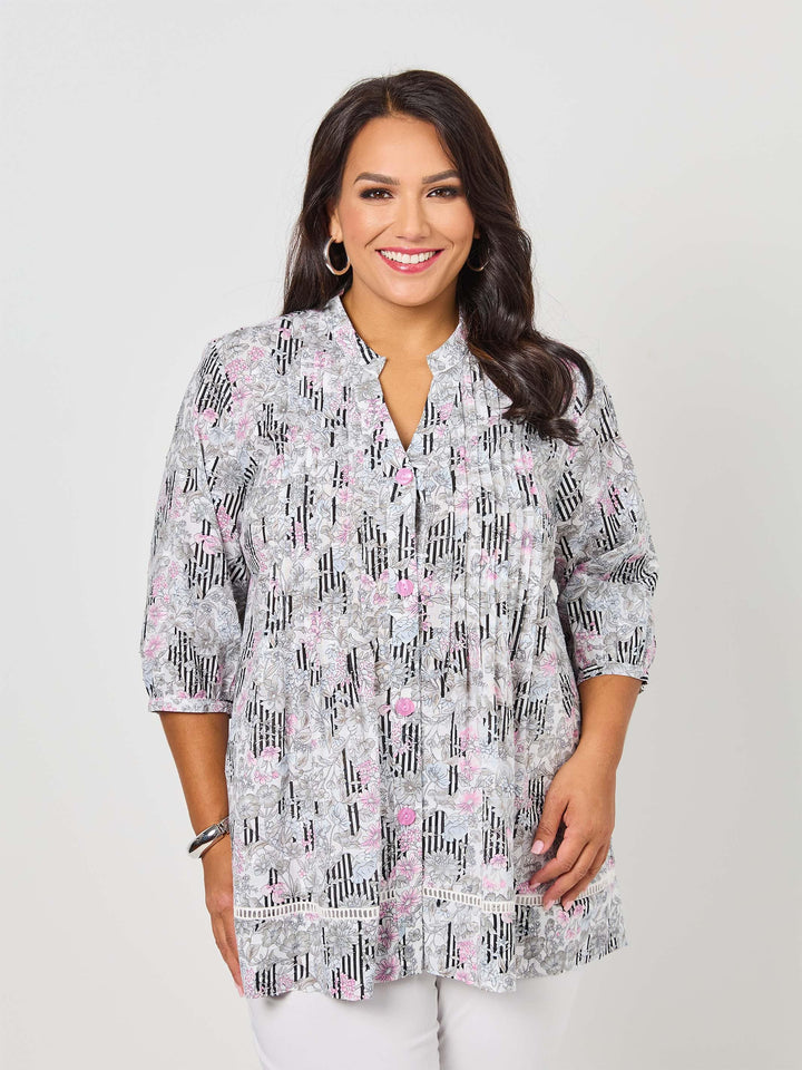 Nehru Collar Tucked Cotton Shirt - Country Living