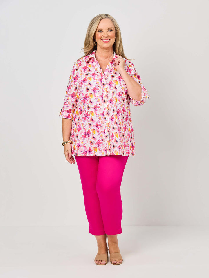 Crop 7/8 Stretch Cotton Sateen Pant - Cerise