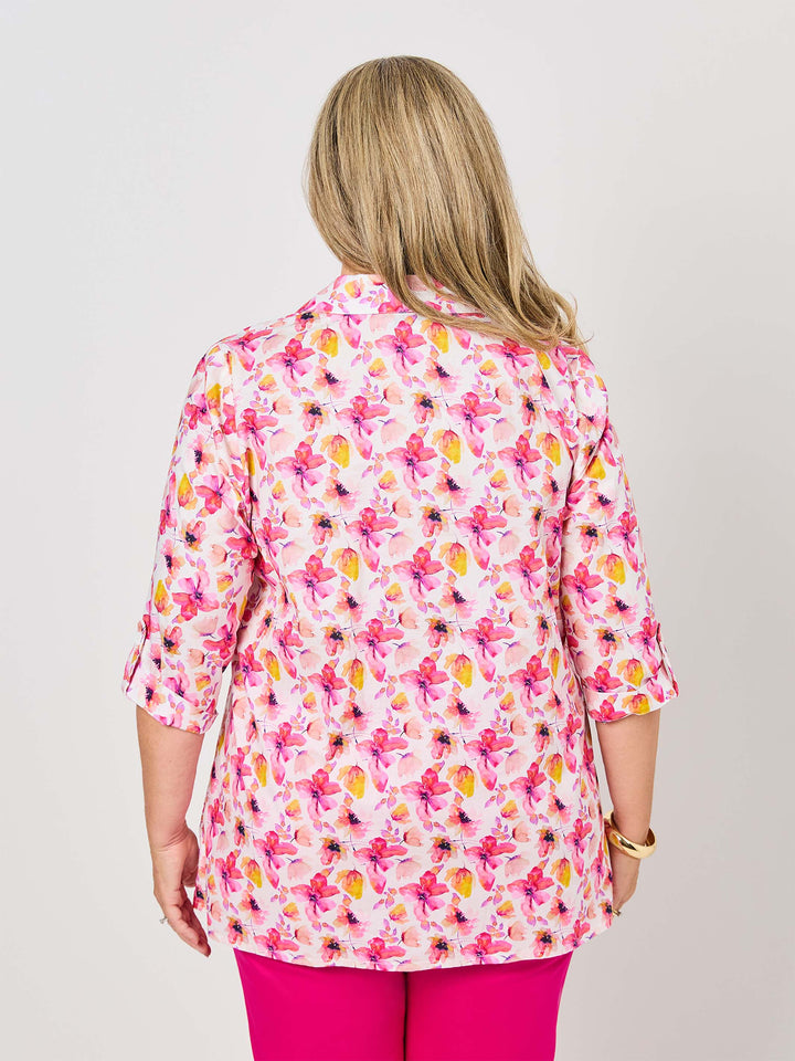 Collared Cotton Tab Shirt - Pink Cosmos