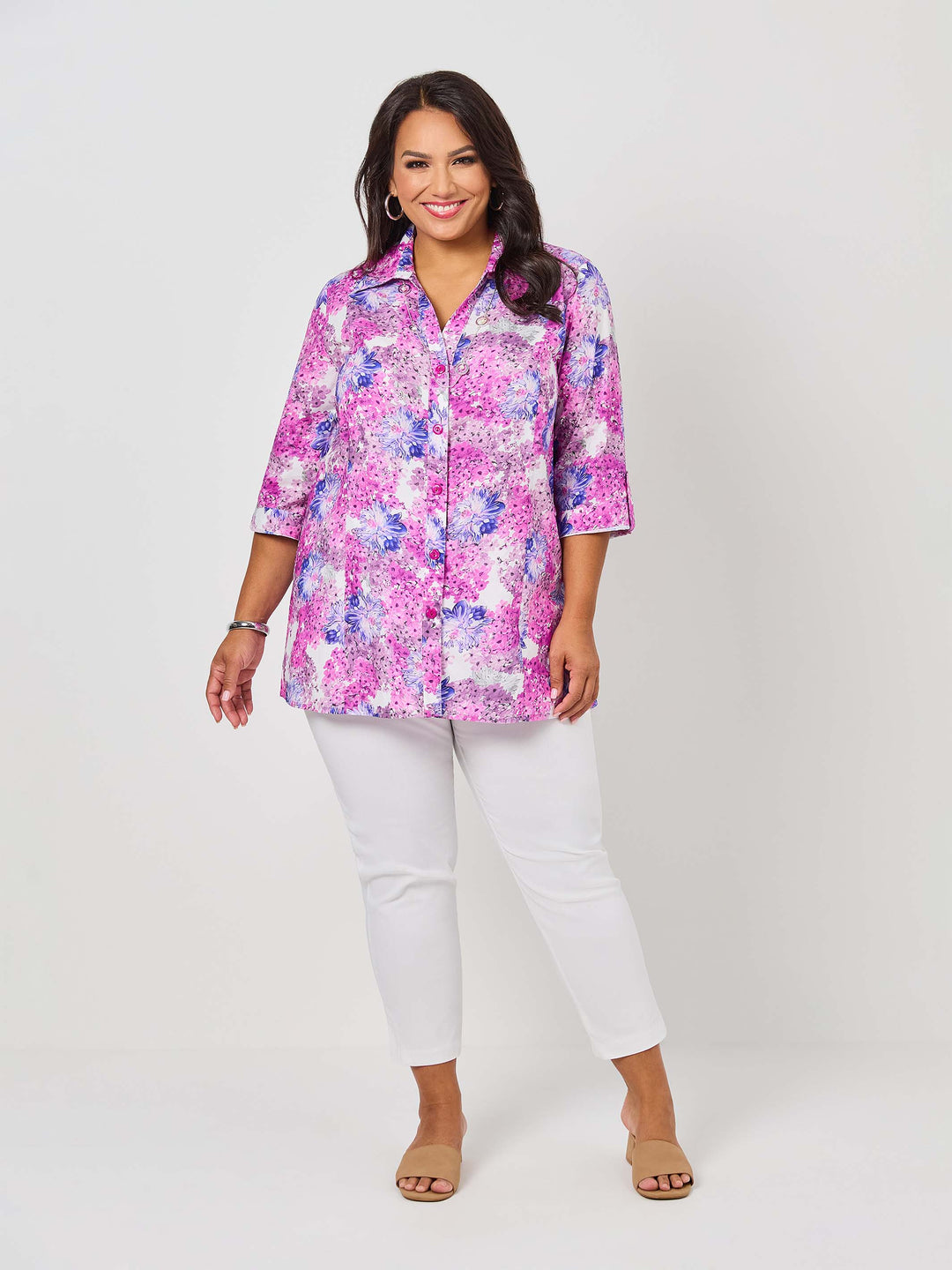 Collared Cotton Tab Shirt - Lilac Wisteria