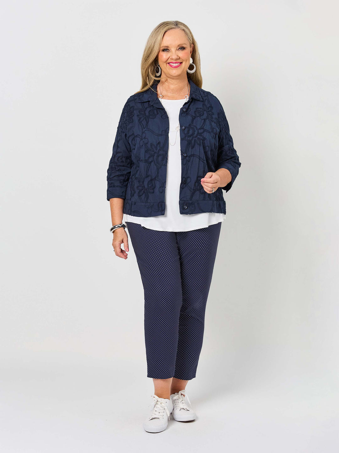 Embroidered Cotton Jacket - Navy