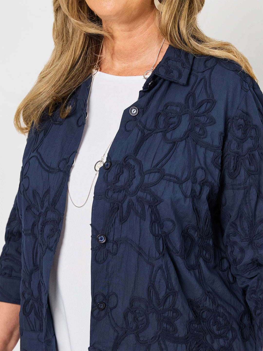Embroidered Cotton Jacket - Navy