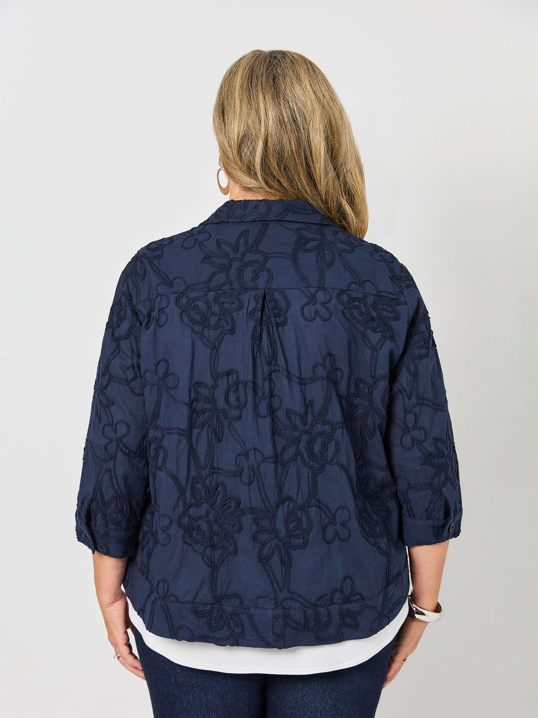 Embroidered Cotton Jacket - Navy