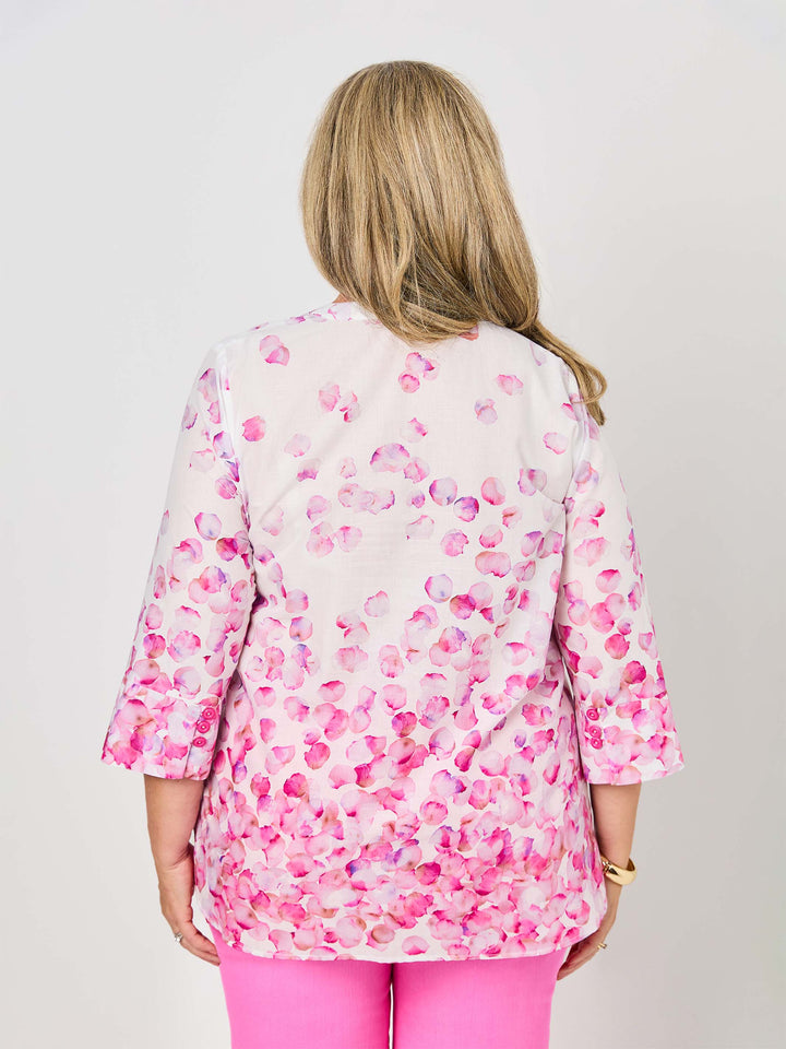 V-Insert Button Thru Print Cotton Shirt - Falling Petals