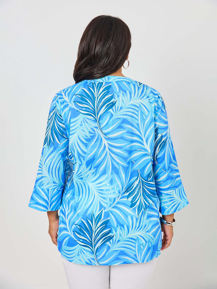 V-Insert Button Thru Print Cotton Shirt - Bermuda