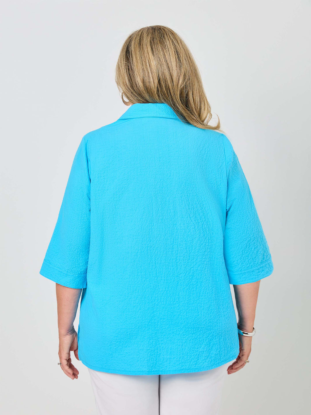 Collared Cotton Shirt - Textured Aqua