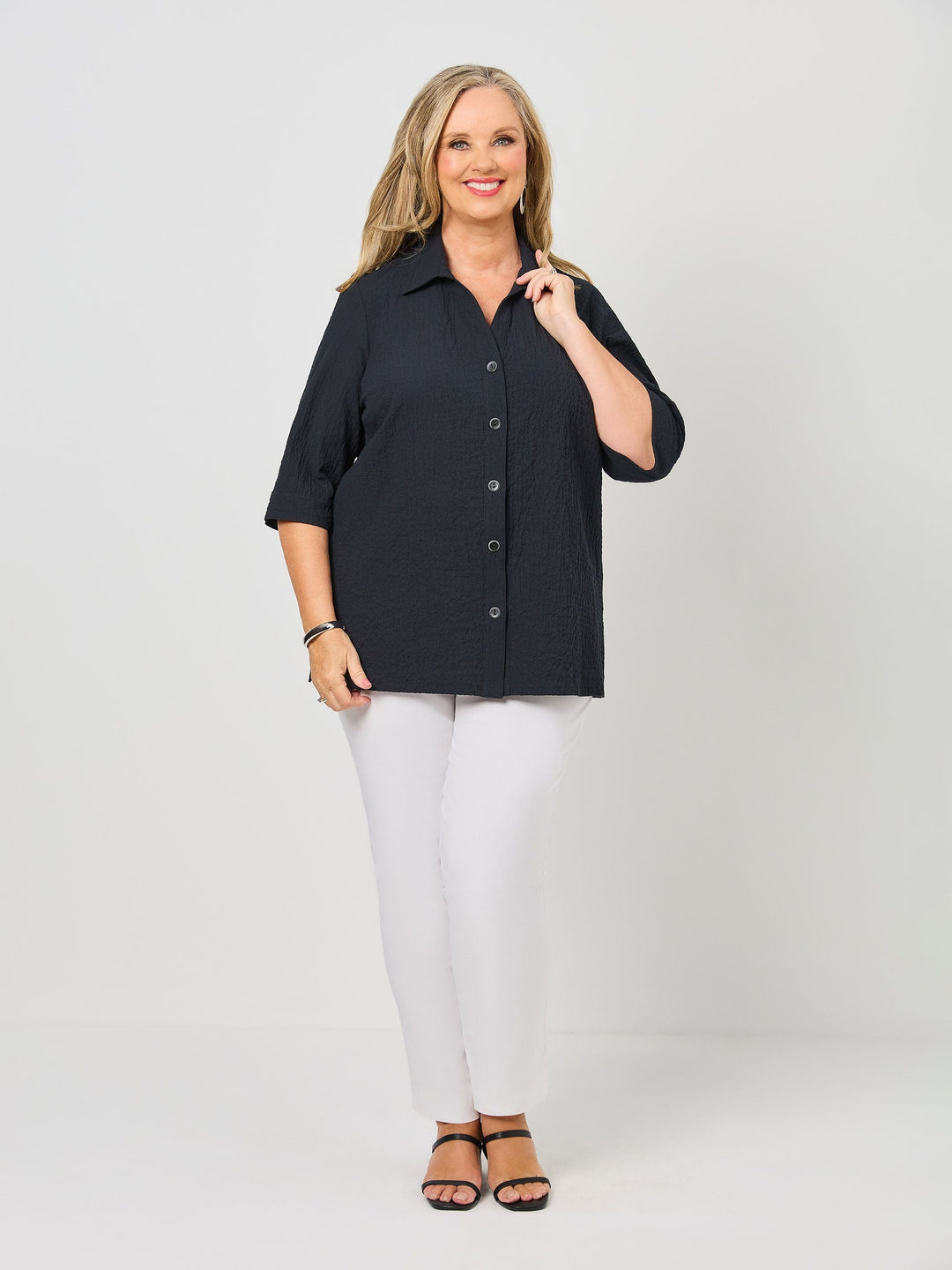 Collared Cotton Shirt - Textured Black