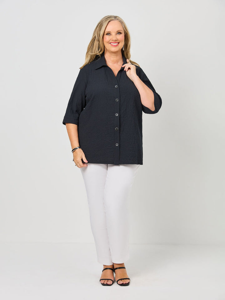 Collared Cotton Shirt - Textured Black