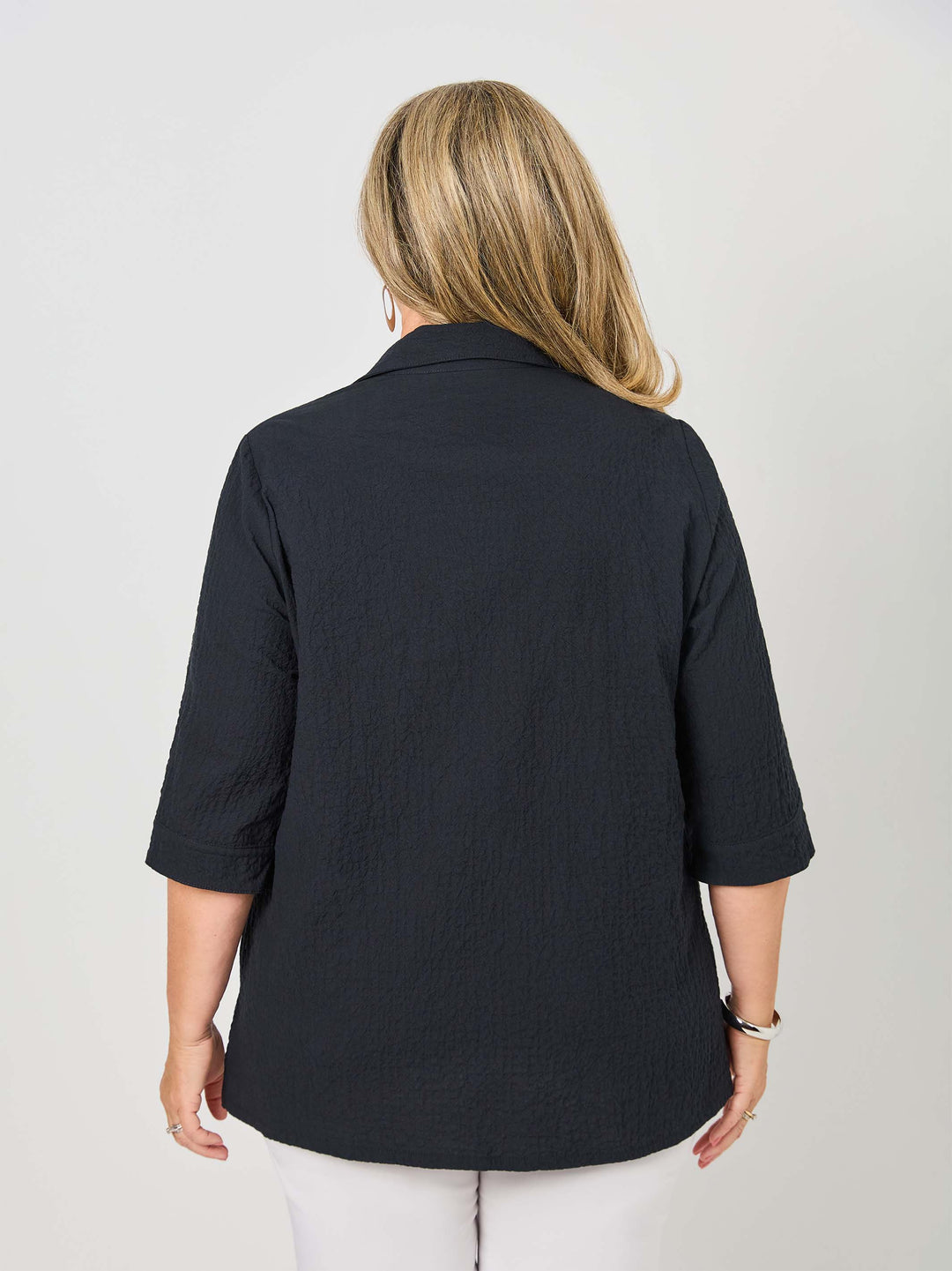 Collared Cotton Shirt - Textured Black