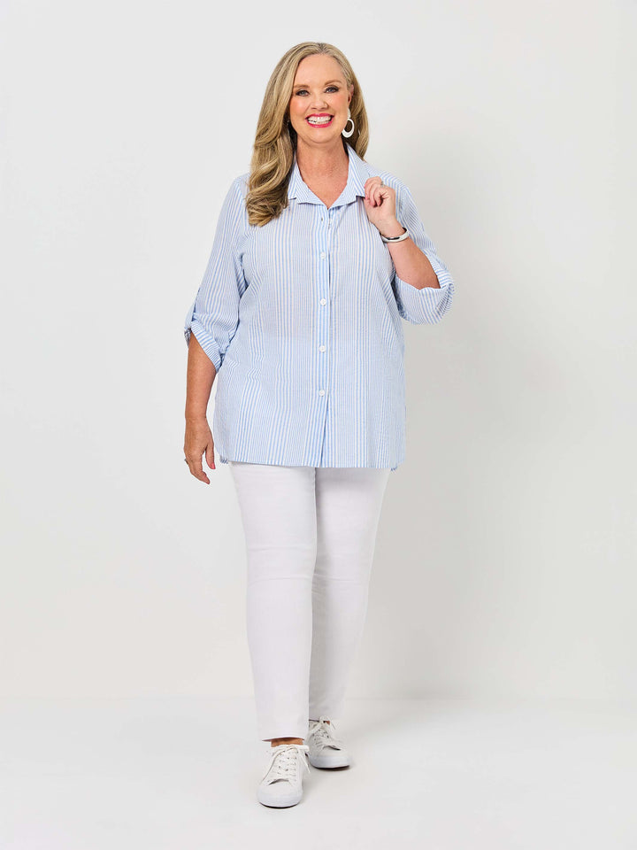 Collared Stripe Cotton Shirt - Butchers Stripe