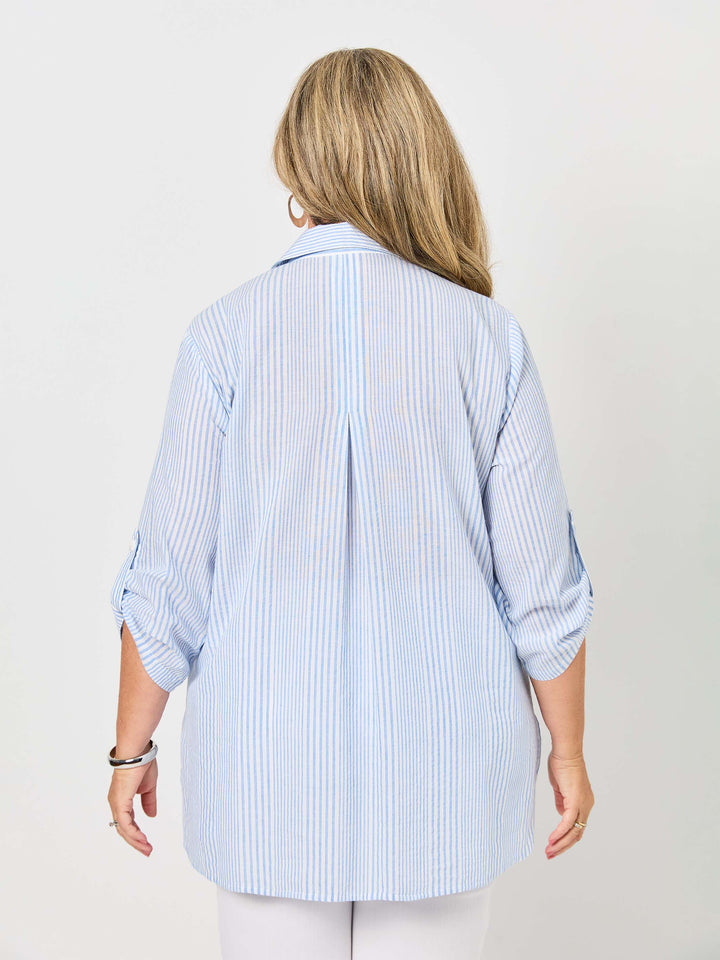 Collared Stripe Cotton Shirt - Butchers Stripe